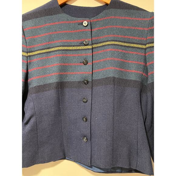 Vintage Young Traditions Business Jacket Navy Blue Red Yellow Stripes Size 6 JL - Picture 4 of 9